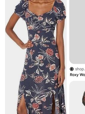 Roxy Navt Floral Maxi Dress with Red and Cream Flowers
